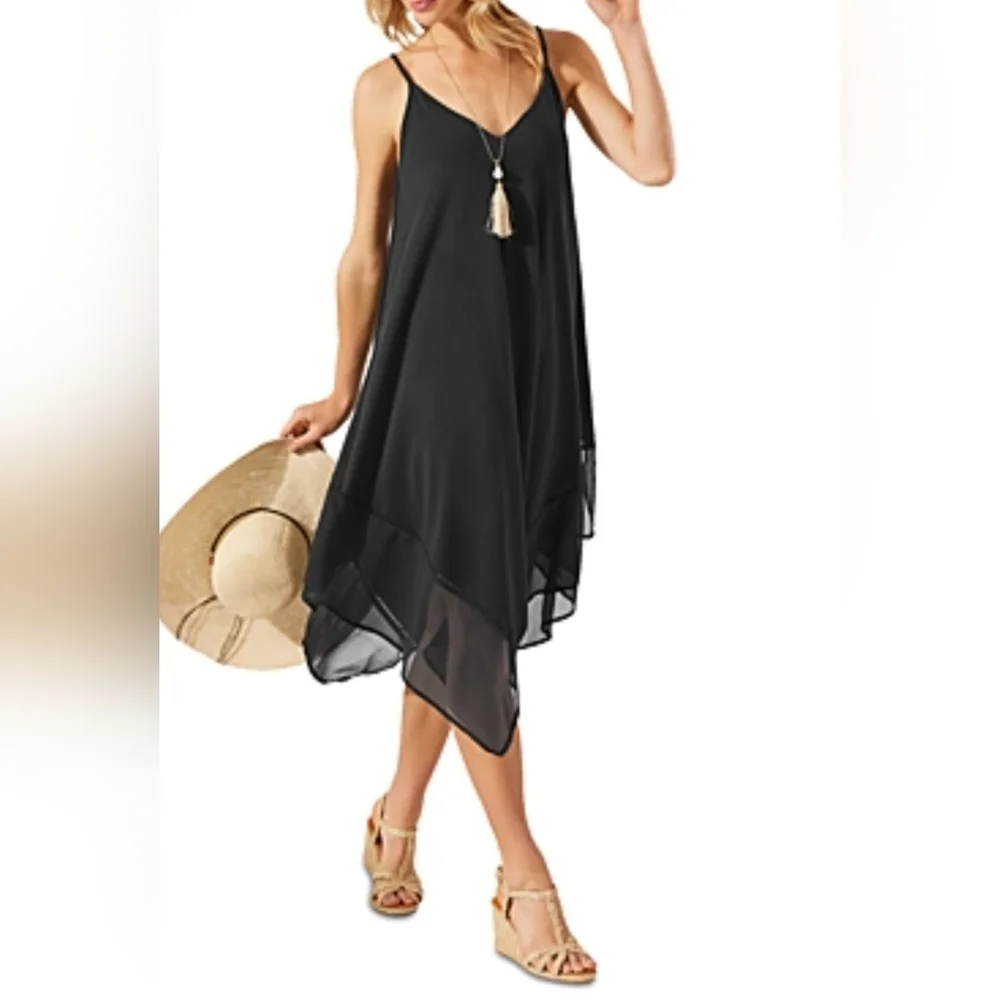Tommy Bahama Black Scarf Midi Vacation Casual Dress Swim Cover-Up Resort‎ Wear - Picture 2 of 12
